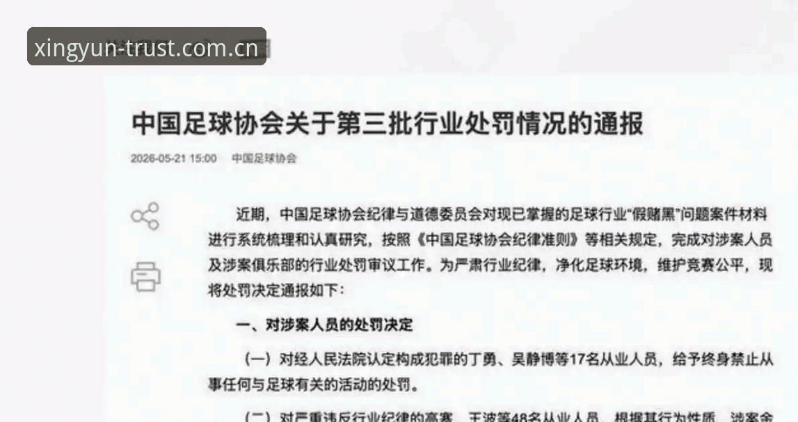 杏运娱乐官网登录 足协第三批禁足名单背后的真相:65名足球从业者因行贿操控比赛被终身或五年禁赛